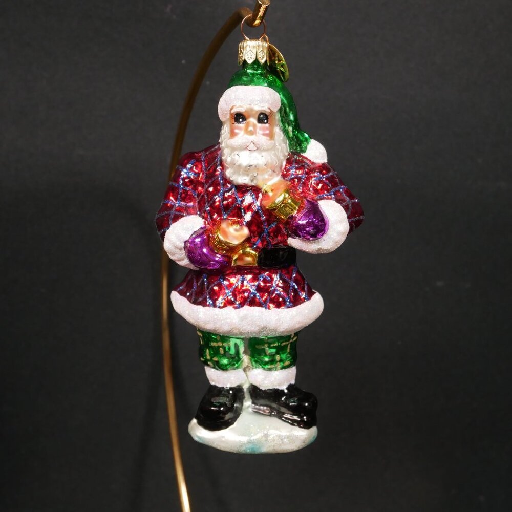 Christopher Radko Santa Claus Glass Ornament with Green Hat and Multicolor Coat